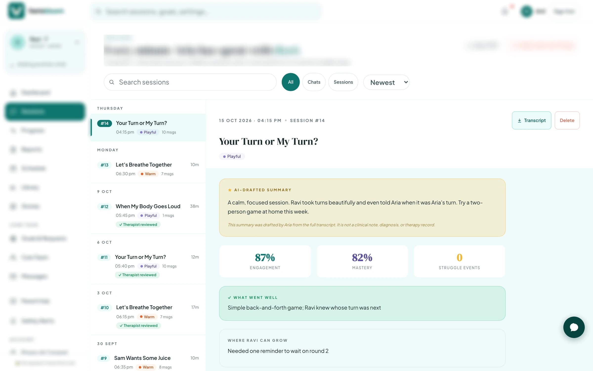 Parent portal — every session in plain language