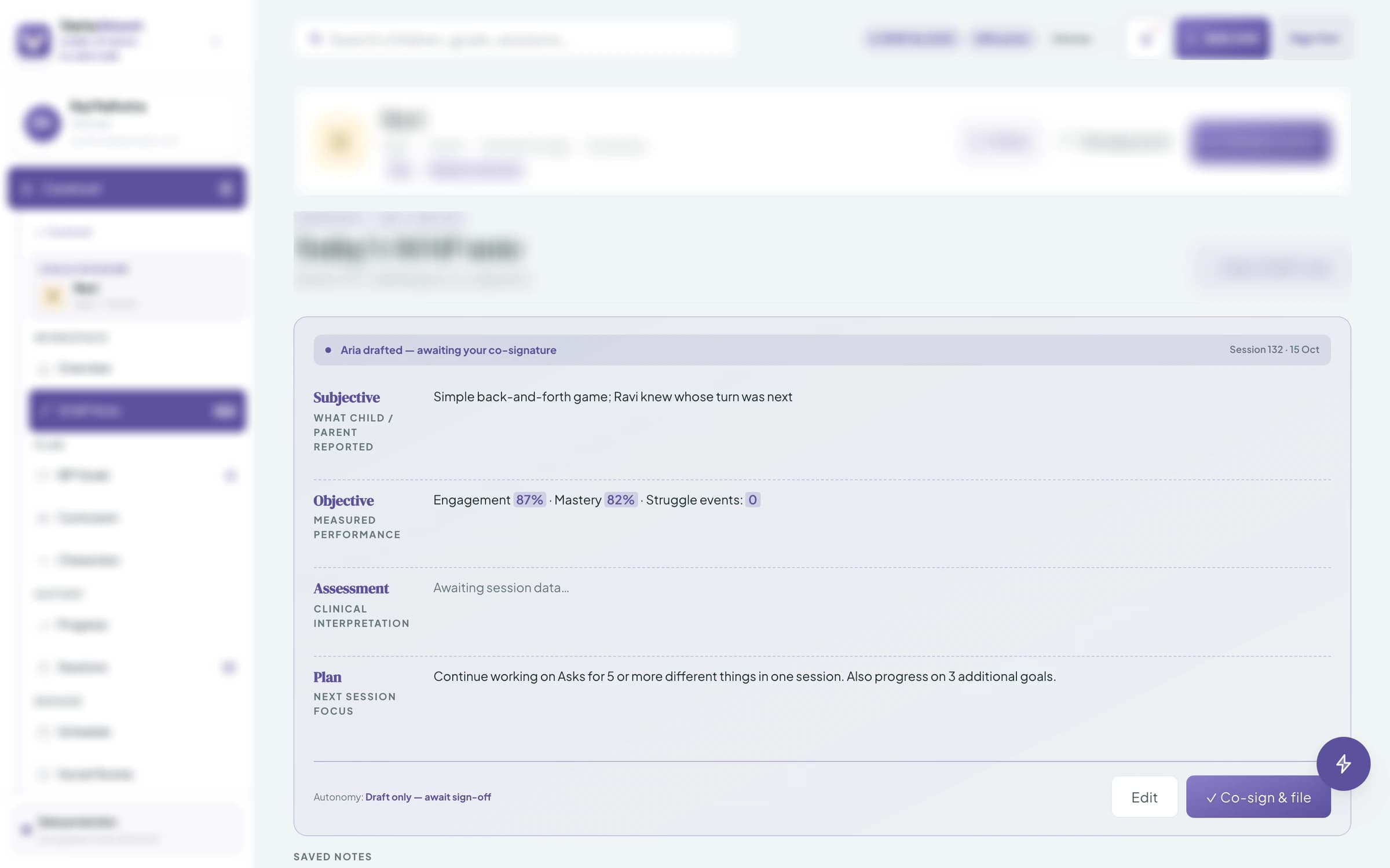 Care Studio — an AI-drafted SOAP note awaiting the clinician’s co-sign